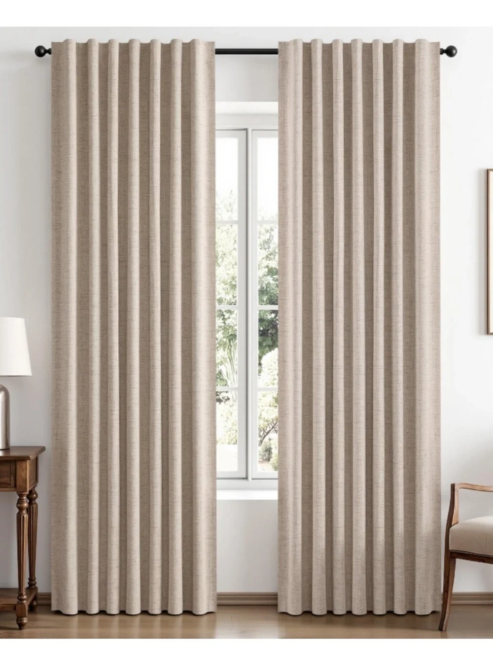 Room Darkening Thermal Insulated Curtains Back Tab Rod Pocket 42”W 84”L BEIGE